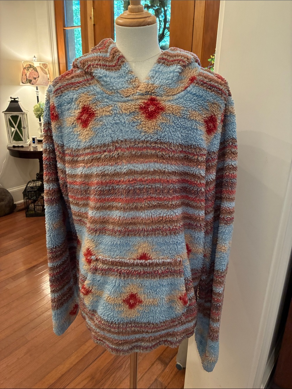 Rock & Roll Denim Kids XL Blue Southwestern Aztec Print Fleece Pullover Hoodie